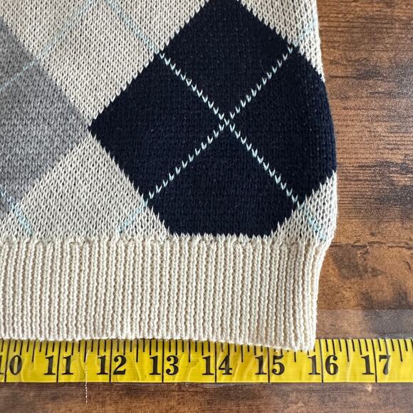 NWT Urban Outfitters Argyle Cardigan Vest Large Petite Cropped Blue Gray Preppy - Picture 5 of 8